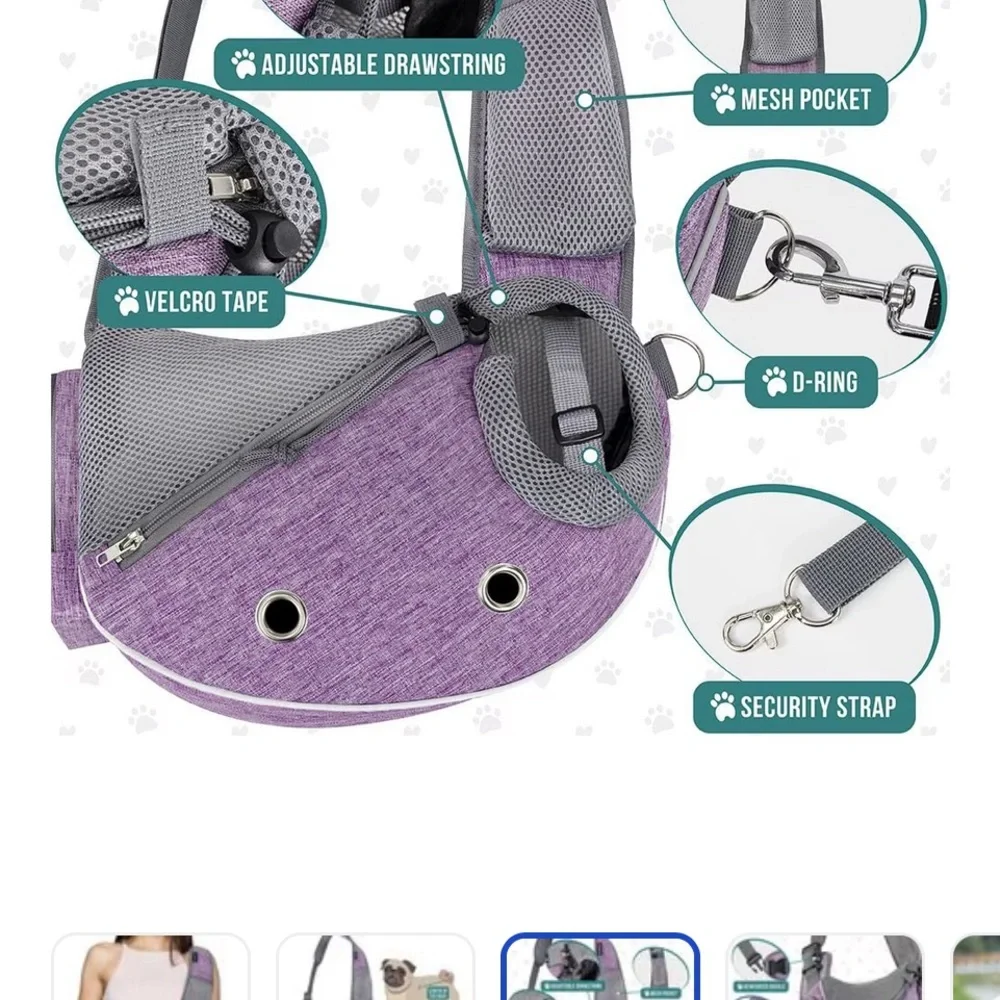 Purple Pet Sling with Adjustable Strap